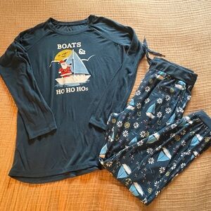 Tipsy Elves Navy Pajama Set - Boats & Ho Ho Hos